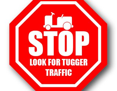 DuraSign pictogram STOP LOOK FOR TUGGER TRAFIC