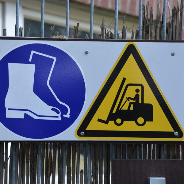 Un panneau indiquant "forklift" pour prévenir les accidents grâce à une signalisation claire et visible.